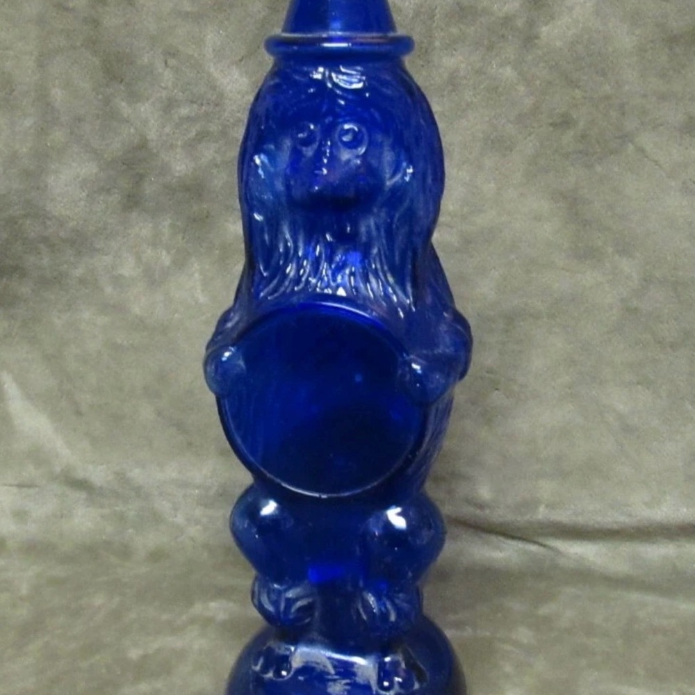1940's Maryland Glass Co Cobalt Blue Poodle Dog w/Hoop Shampoo Figural Bottle
